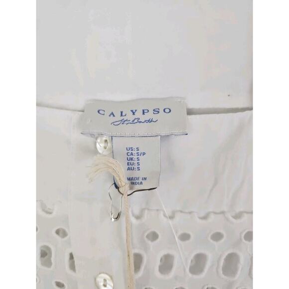 Calypso~Woman Size S~White 100 % Cotton Button-Up Shirt Blouse Shirt Sleeve NWT. - Picture 13 of 16